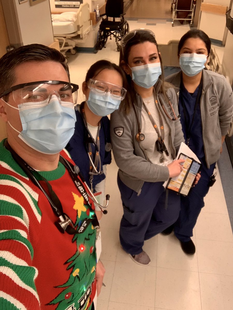 Busy holiday for my very dedicated FM Hosp Holiday Team!  They are working hard to care for those too sick to be at home this Christmas.  Too bad there is no vaccine for bad taste in Xmas sweaters....  @uOttawaMed @OttawasDofM #covidchristmas #oncall #theottawahospital