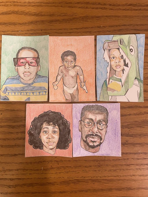 i haven't posted any traditional art in a bit. none of my family follows me on twitter, so i can post their christmas gifts a day early. portraits i drew of them using younger photos of them for reference. 