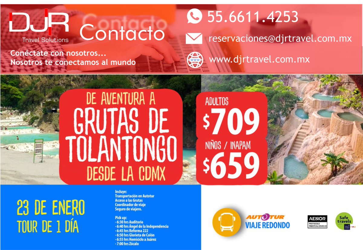 DJR_Travel's tweet photo. UN OASIS A SU ALCANCE,.. GRUTAS DE TOLANTONGO!

Detalles del paquete e itinerario de actividades en;
https://t.co/QZmh1a1wBK...

#GrutasDeTolantongo #GRUTASTOLANTONGO #travelblogger #travelagency #turismonacional #Viajes #hidalgo #traveling #paquetesturisticos #vacaciones https://t.co/qnWnrg5Lwc