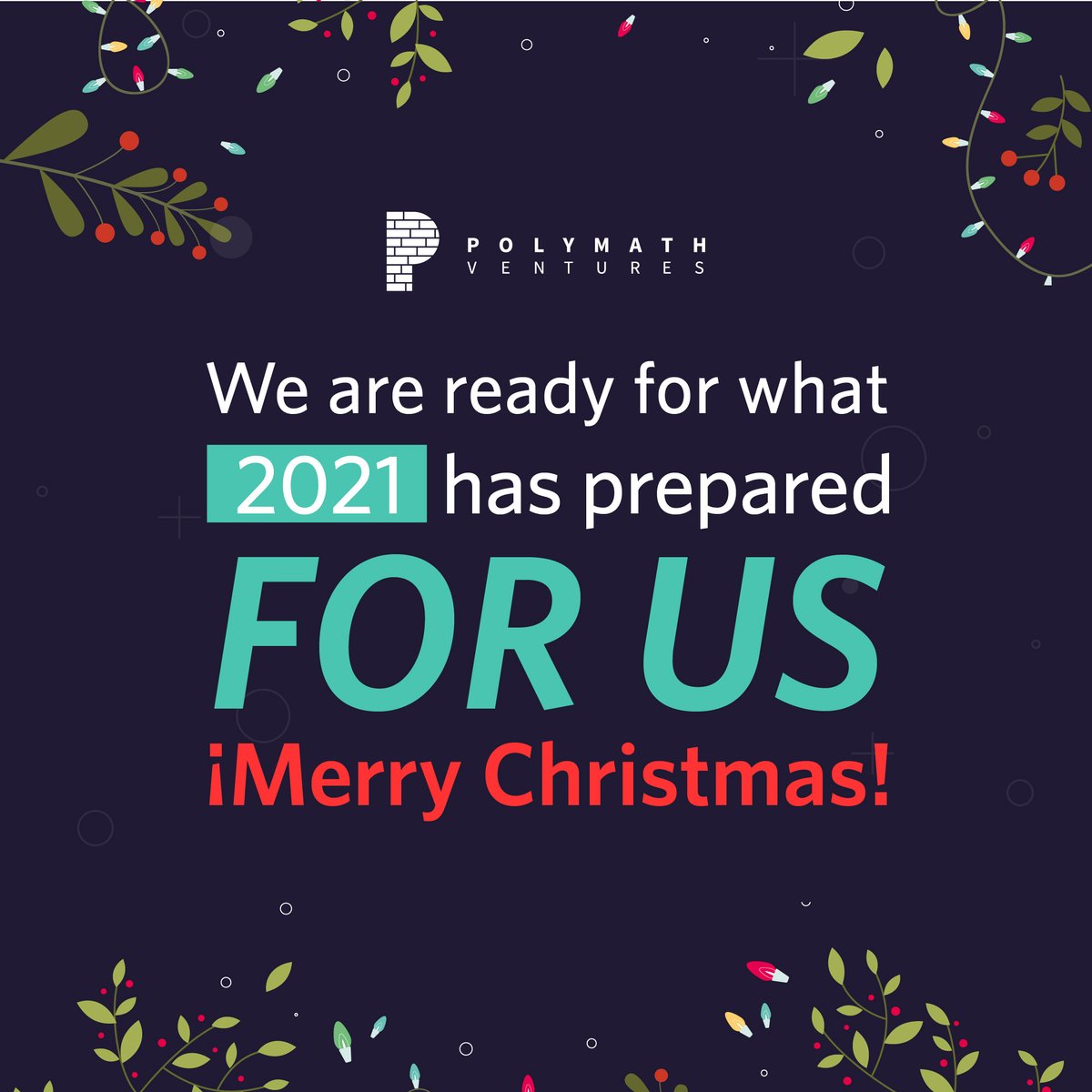 polymathdigital's tweet photo. 🎇🎄 Happy Holidays from our family to yours. 🎇🎄
We are ready for 2021 and beyond excited to have you by our side.
#PolymathVentures #LatinAmerica #Entrepreneurs #Innovation #Socialimpact #Impact #Digital #Technology #Fintech #VentureBuilder #Startup #Holidays #Latam https://t.co/OFVb9RtfNo