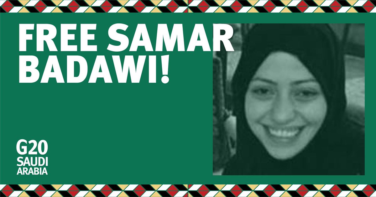 My thoughts on this  #ChristmasEve are with  @samarbadawi15 a brave women’s rights activist who started legal proceedings for women’s right to vote. She was arrested on 30 July 2018 and also her trial is still ongoing  #FreeSamar