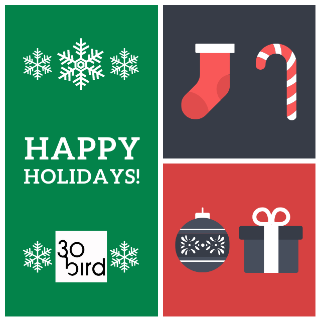 30Bird's tweet photo. Happy Holidays from everyone at 30 Bird - and here's to a better 2021. https://t.co/8pGWnPsFJJ
