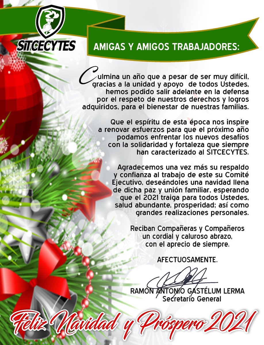 ¡UNA FELIZ NAVIDAD Y UN PRÓSPERO 2021 LES DESEA SU COMITÉ EJECUTIVO ESTATAL!