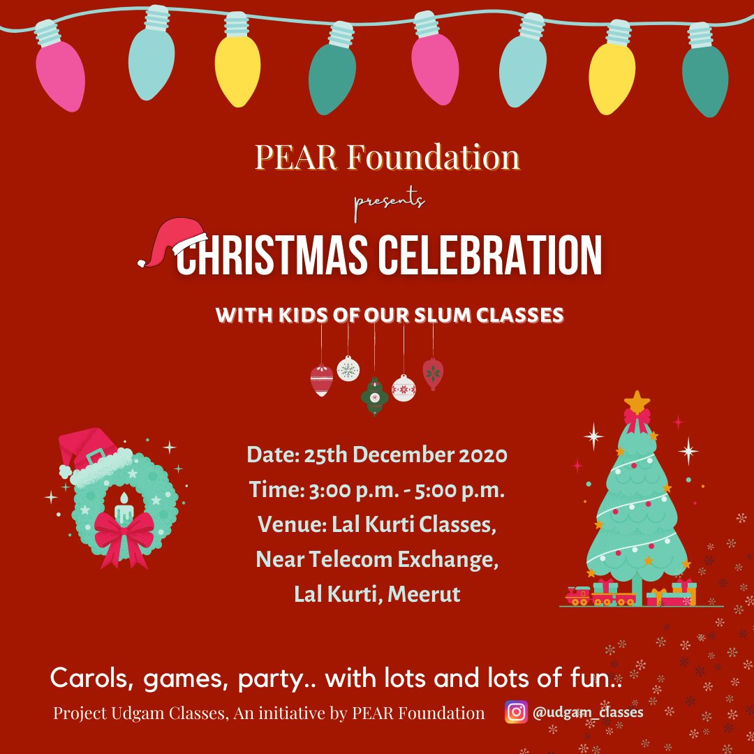 udgam_classes's tweet photo. This Christmas join us!
.
.
@udgam_classes
.
.
#EducationInSlums
#EducationForAll
#Meerut
#PearFoundation https://t.co/CpSJz59vuh