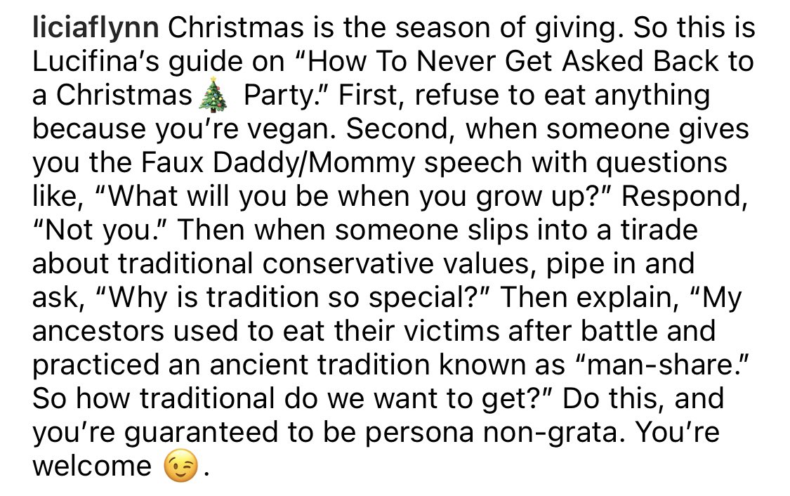 liciaflynn's tweet photo. Lucifina’s guide to “Getting Disinvited from Holiday Parties 🎉 “ 🎄🎅 https://t.co/oCFqDEgHPm