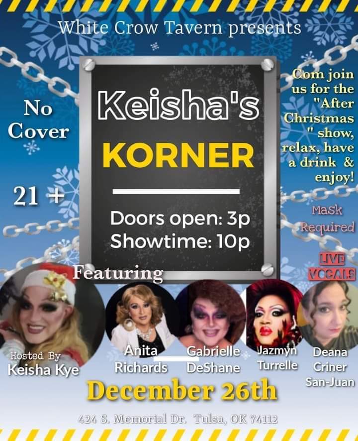 whitecrowtavern's tweet photo. After you spend today and tomorrow with your real family come out Saturday for the last Keisha’s Korner of 2020 with your White Crow family. No cover and remember masks are required unless you are at you table. https://t.co/F6uK7ug3lw