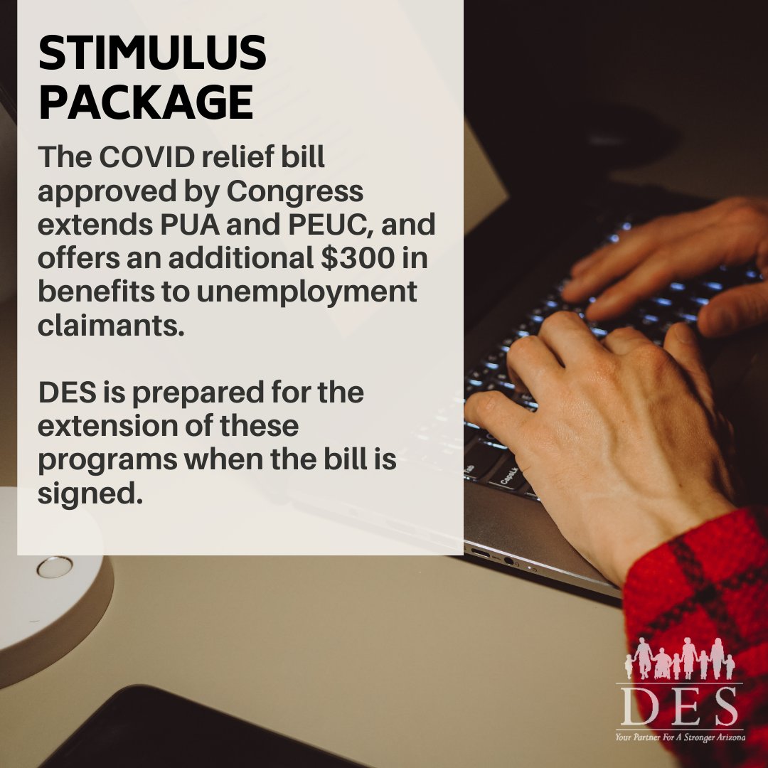 On December 21, Congress approved a COVID relief bill that extends PUA and PEUC, and renews weekly FPUC supplemental assistance in the amount of $300. However, the bill has not been signed into law. DES continues to prepare and track developments closely.