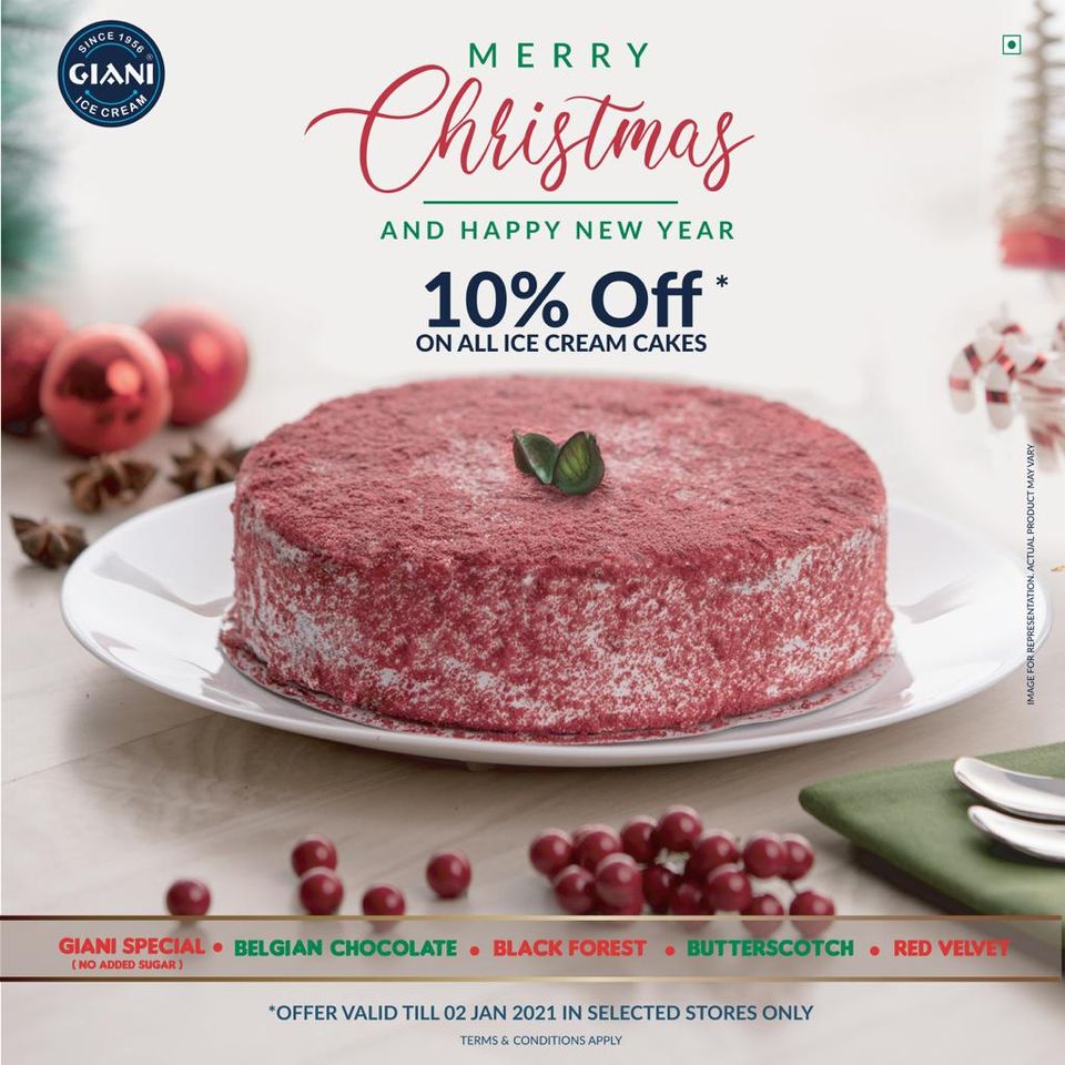 giani_official's tweet photo. Make your celebrations delicious with our #IceCream  Cakes this festive season and Get 10% OFF on Ice Cream Cakes till 2nd Jan 2021

Offer valid on selected stores only!

*T&amp;C APPLY

#giani #gianiicecream https://t.co/dw6TqUz2Cv