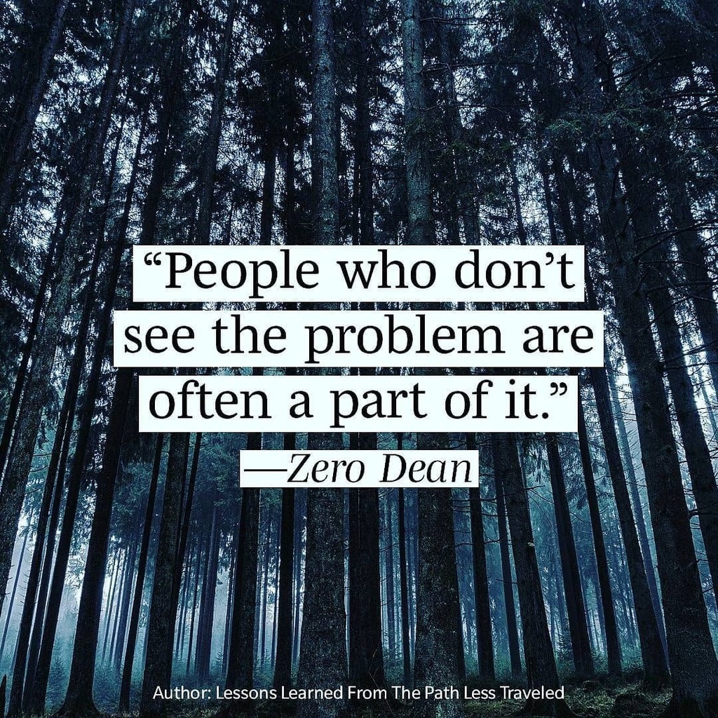 TaoOfZero's tweet photo. "People who don't see the problem are often a part of it." — #ZeroDean @zerodean.author https://t.co/7TaAmxLEgt https://t.co/tp589gJGTe