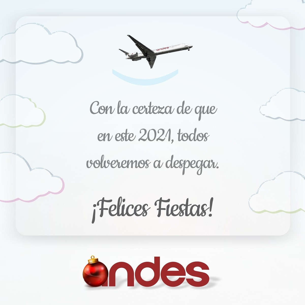 LES DESEAMOS UNAS FELICES FIESTAS 🥂✨

🎄🎁🎅🏼

Les recordamos que el reinicio de nuestras operaciones son a partir del 01/03/2021 ✈️❤️

#FelicesFiestas #Jueves #andeslineasaereas #Navidad #PiloteandolaJuntos