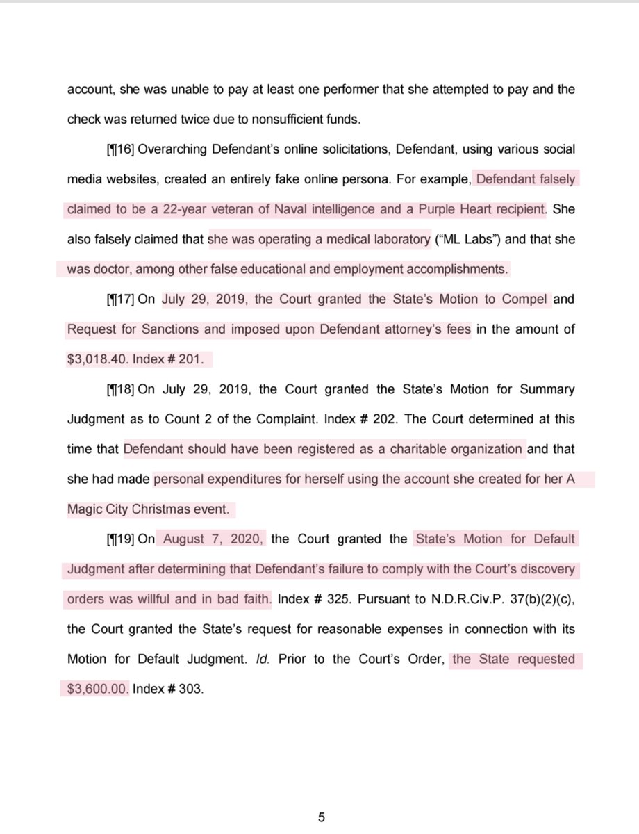 Maras-Lindeman misrepresented; affiliation withBank of NDCity of Minot in her solicitations-used the Bank’s logo in her website solicitations,  http://magiccitychristmas.com&nbsp;-used the Coin of the City of Minot on her website & FB pageignored the City’s attempts to contact her