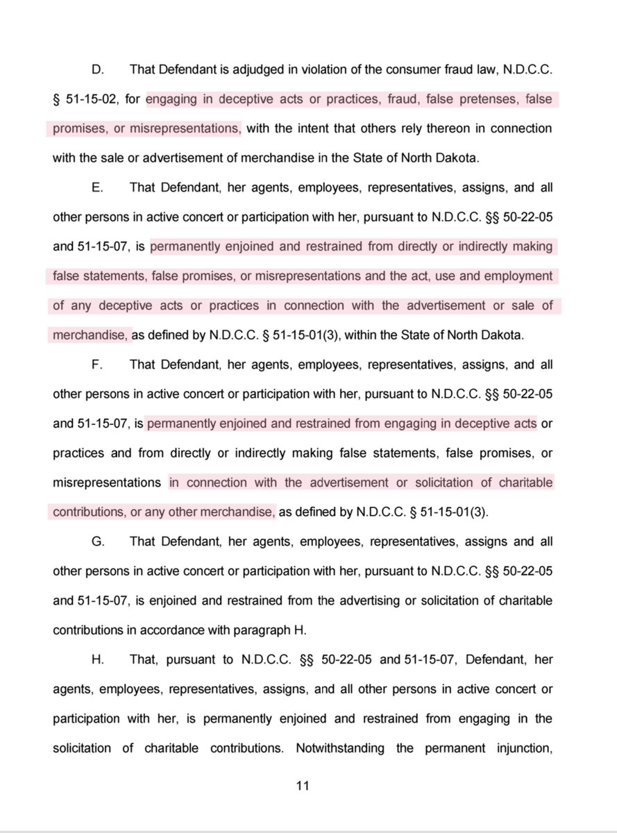 “...finding that she had engaged in fraud &bdeceptive behavior, ordering her to return fraudulently obtained payments and canceling the business trade names she had used” this is pretty much on brand for  @SidneyPowell1 &  @realDonaldTrump  @JennaEllisEsq  @RudyGiuliani  @LLinWood 