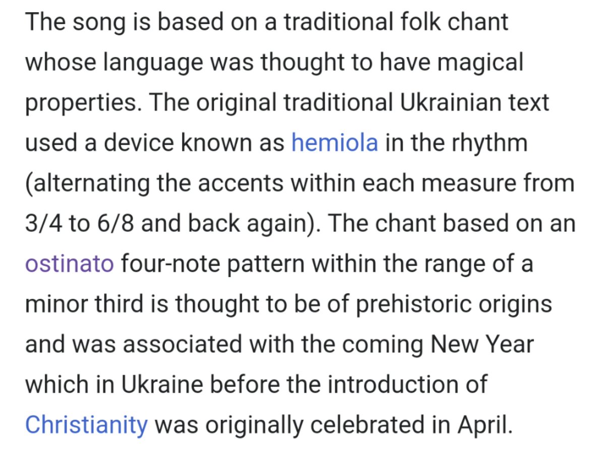 Other fun Christmas fact I learned this year: Carol of the Bells is based on an old Ukrainian folk song, which is itself based on a much, much, much, MUCH older tune