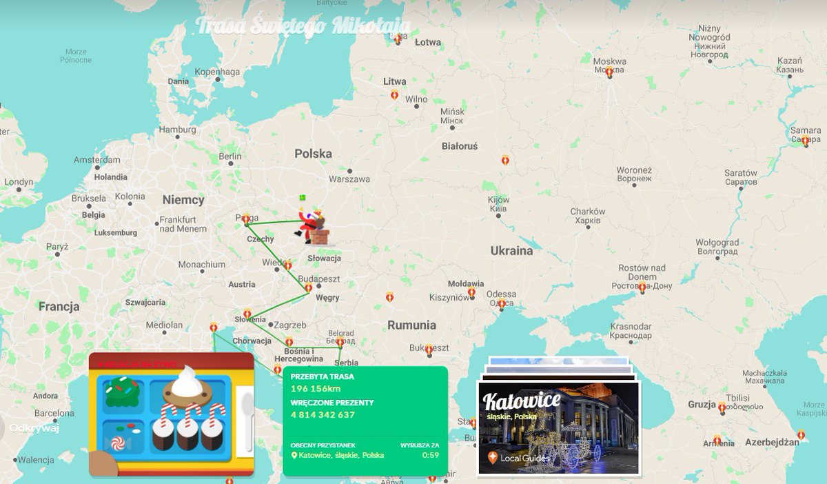 zolty26's tweet image. Mikołaj w #Katowice #googlesantatracker