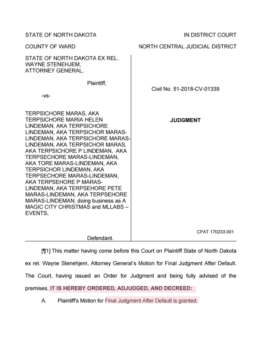 Finalized on 9/14/2020“AG’s investigation, which is ongoing....hampered by Maras-Lindeman’s refusal to provide requested documentation, information about her supposed charitable efforts, or even to be consistent in her responses. -Maras-Lindeman admitted to investigators...