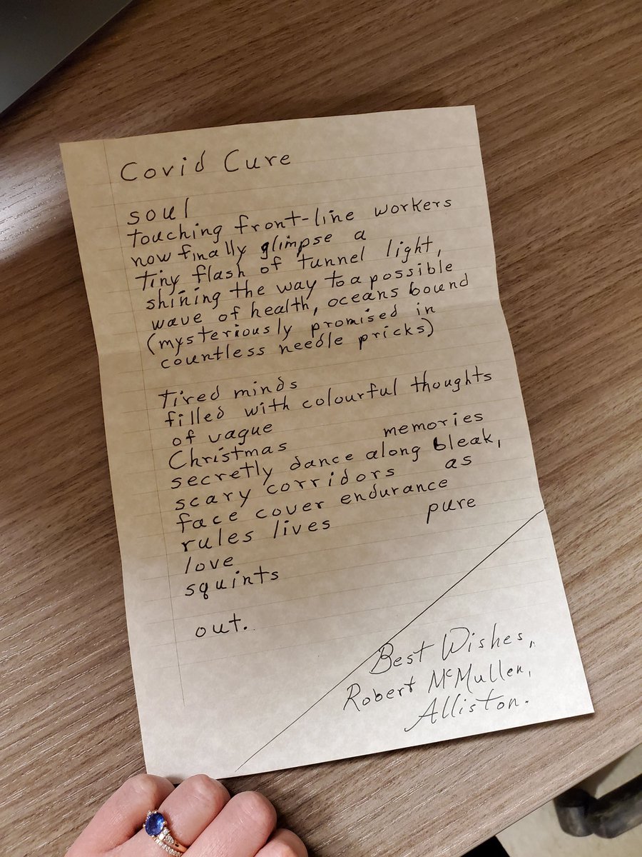 Robert sent in this beautiful poem. It felt appropriate to share it on Christmas Eve.

A big thank you to all the staff at Stevenson working during the holiday. 💙🎄🏥