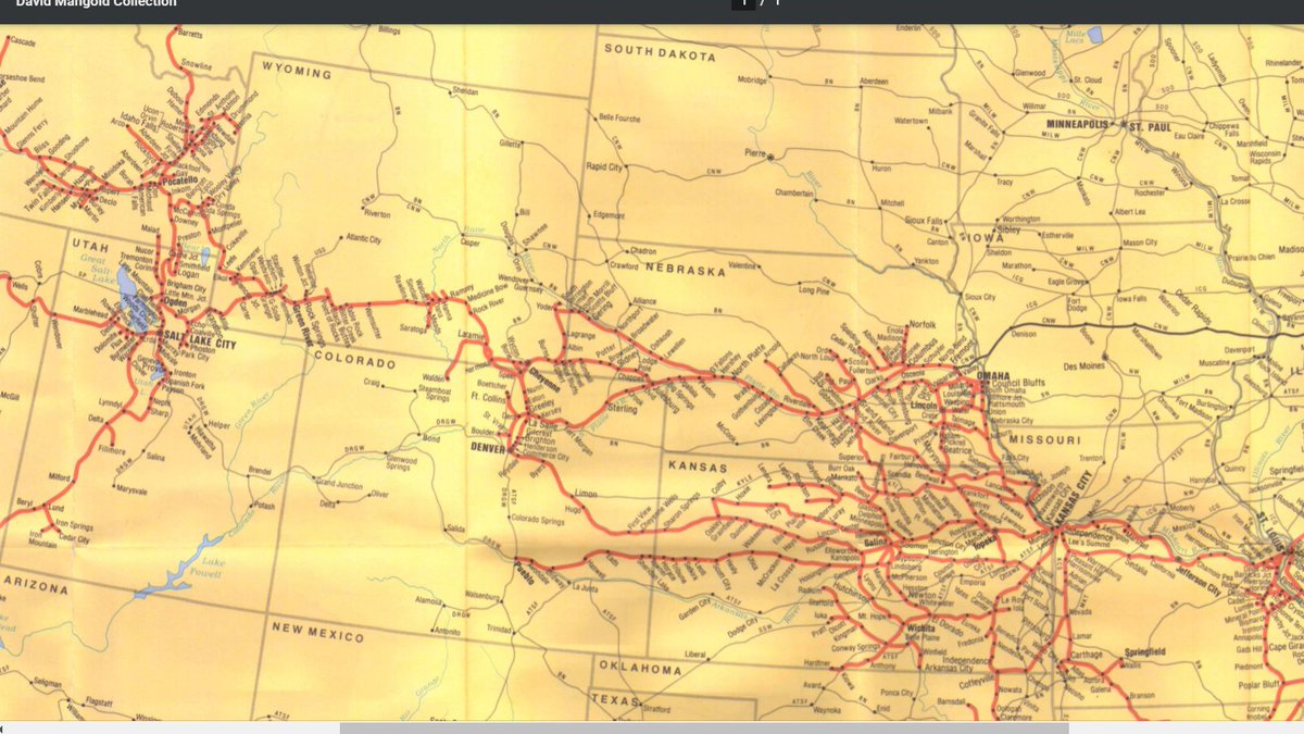 Historically, the SP (and the DRGW, which had been absorbed by the SP in 1988, before it) had a difficult time competing with UP for movements such as this one. The UP's crossing of the Rockies (pic 2) was less tortured than the SP/DRGW (pic 1), with gentle grades + few curves.