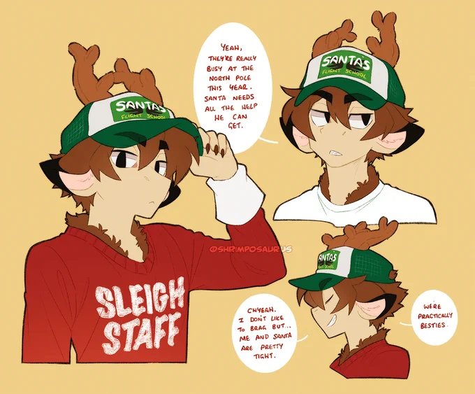 Happy holidays from your local reindeer in training! Wanted to draw my sona in this fantastic hat that I received as a gift last year. Santa finally brought me my antlers Q.Q Dino is very committed to this bit, she's been doing it all month. Stay safe and have a good one! ??? 