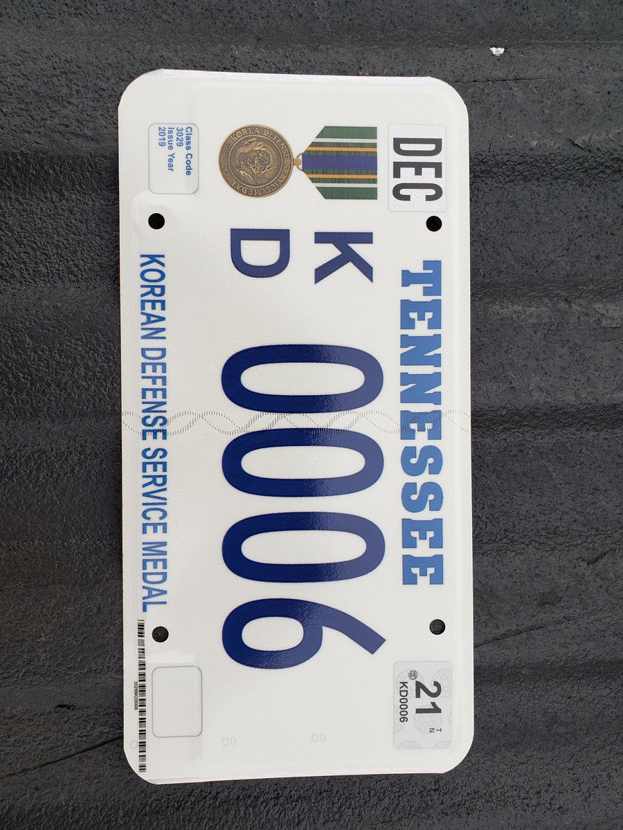 ScoutImjin's tweet photo. Big thank you to the great state of Tennessee for having this license plate available. So far there are only 6 of us in the state that it has been issued too. 
@GovBillLee 
@TNDeptofRevenue 
@Korean_DMZ_Vets 
@zbad55 https://t.co/gIcOHexocI