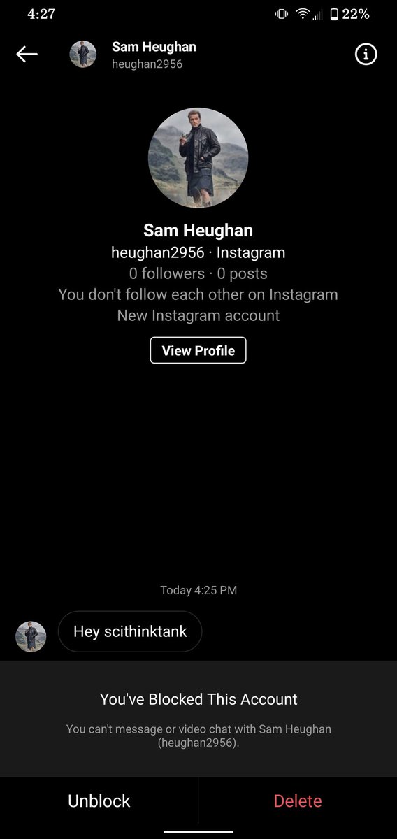 Heads up <a href="/SamHeughan/">Sam Heughan</a> fans, this account is impersonating Sam. I just reported the account.