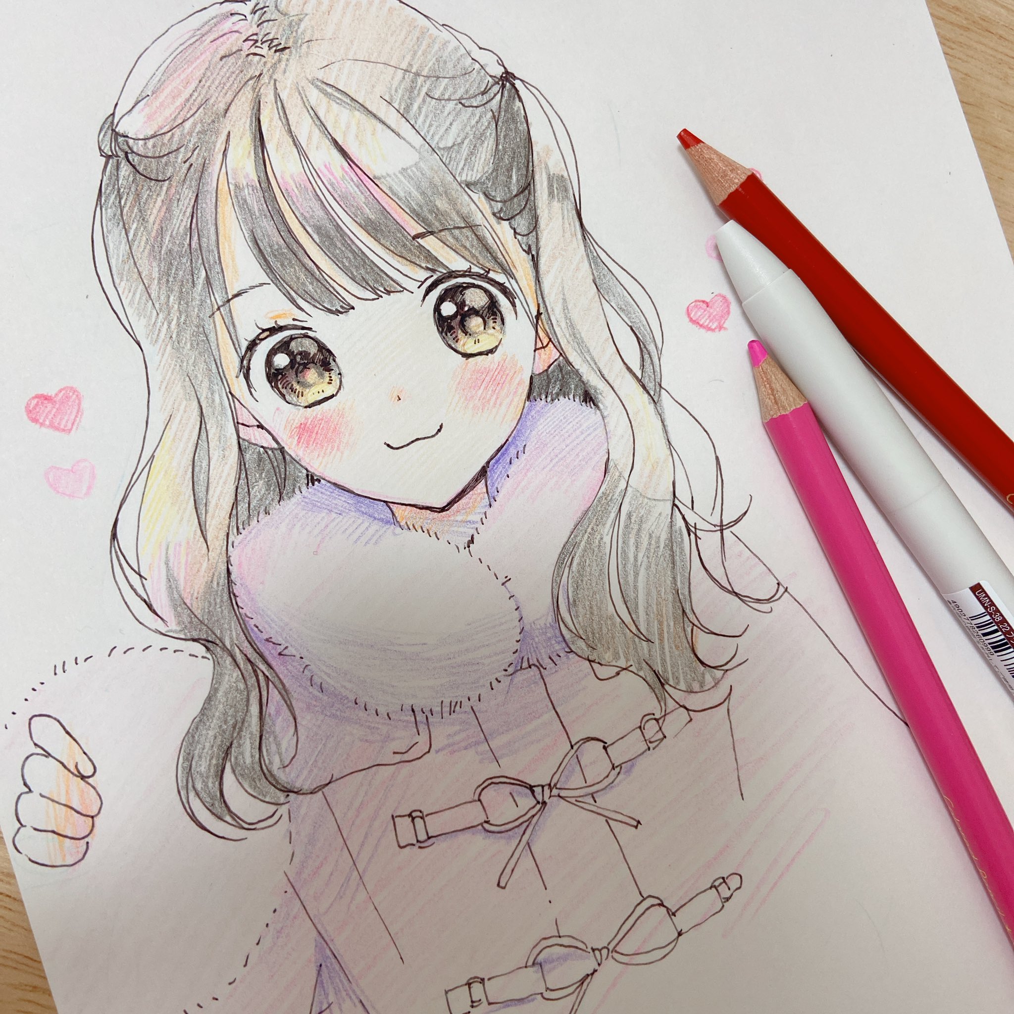 手書きイラスト 女の子 ☆薫風 風の香の少女 ☆鉛筆 色鉛筆