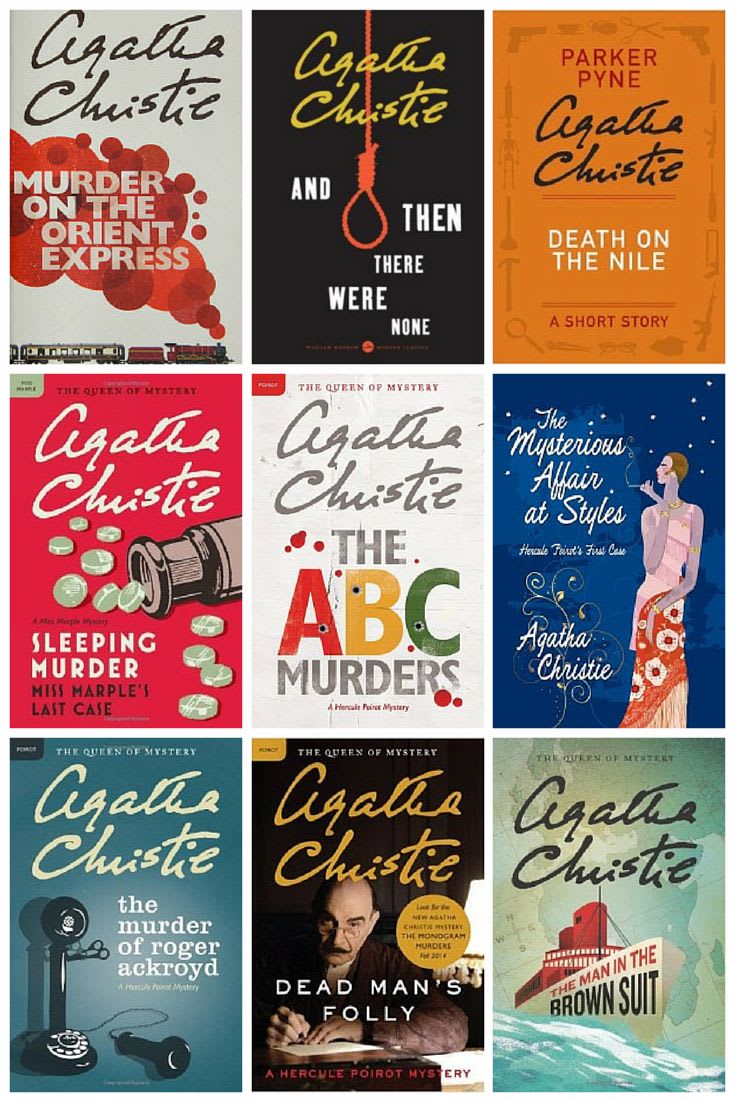 Agatha Christie இன் துப்பறியும் நாவல்களில் Hercule Poirot, Tommy and Tuppence, Miss Marple ஆகிய டிடெக்டிவ் கதாபாத்திரங்கள் இடம்பெற்றுள்ளன. இவரது நாவல்கள் பல தமிழிலும் கிடைக்கின்றன.