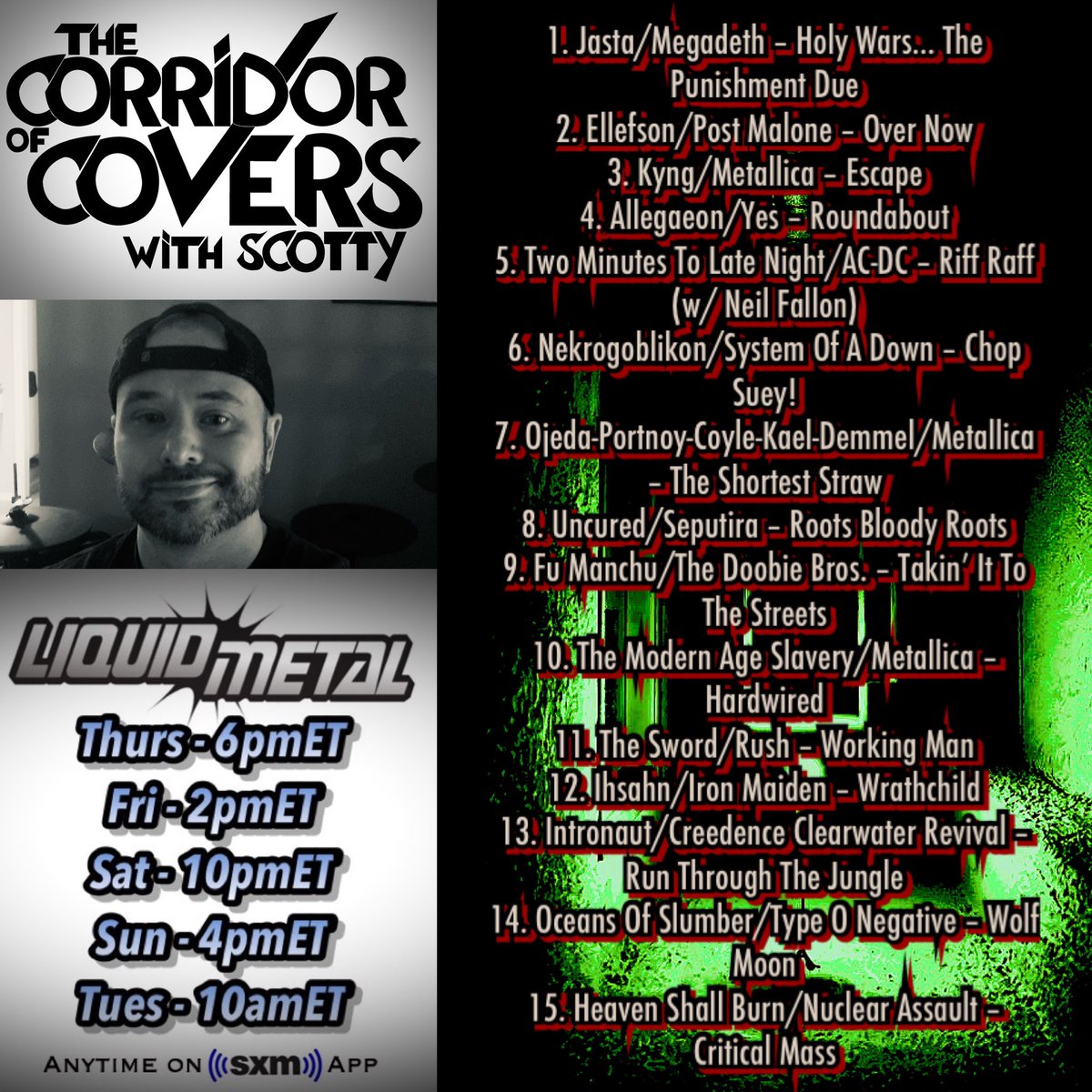 fnliquidmetal's tweet photo. #corridorofcovers w/ #Scotty on @sxmliquidmetal .. Top 30 #metalcovers of 2020, thank YOU for your support all year 🤘🖤🤘.. full #countdown available anytime on the #siriusxm app #metal #heavymetal #coversong #thrashmetal #deathmetal #doommetal #headbanger #bestof2020 #megadeth https://t.co/x6rS3DvWKu
