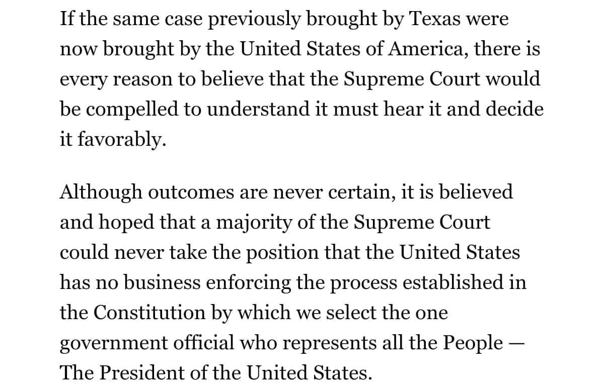Unfortunately, it only left us with a suggestion. If we wanted to force SCOTUS to hear the case, the plantiff would need to be the United States collectively, as a whole.