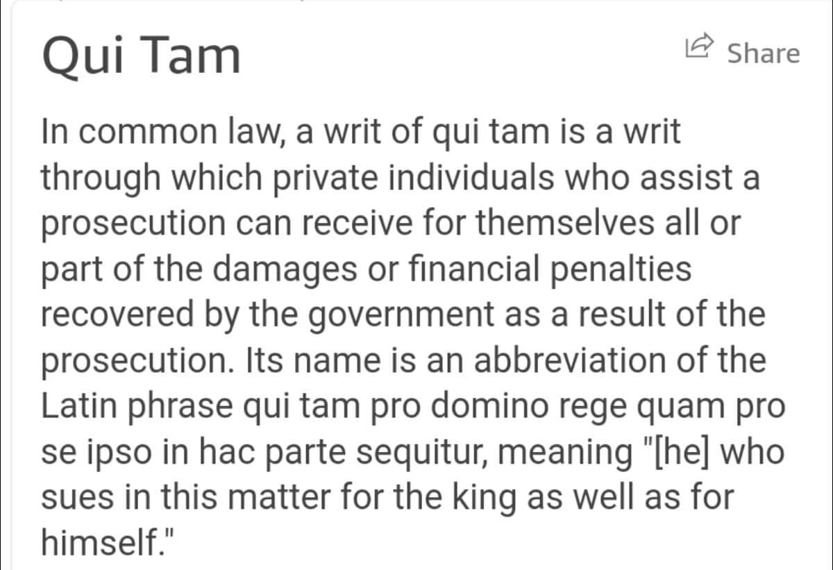 Fun Fact - It's also called the Qui Tamlaw! Made to protect Whistleblowers...