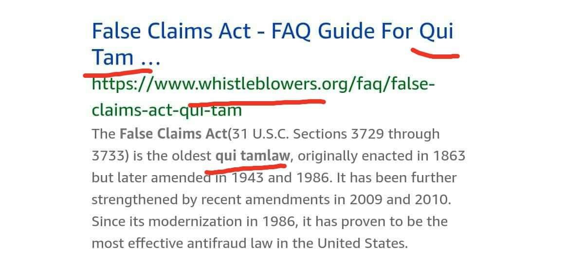 Fun Fact - It's also called the Qui Tamlaw! Made to protect Whistleblowers...