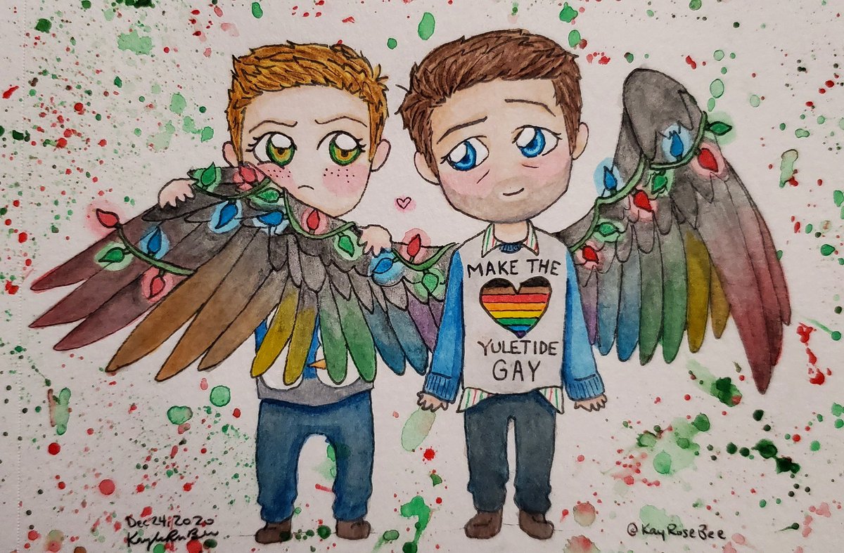 359/366
Cas thought Dean's ugly sweater was inappropriate, so he covered it with his wing.
💙💚

#Project366 #art #sketchbook #watercolor #artist #spnfanart #cas #castiel #deanwinchester #destiel #profoundbond #love #uglysweaters