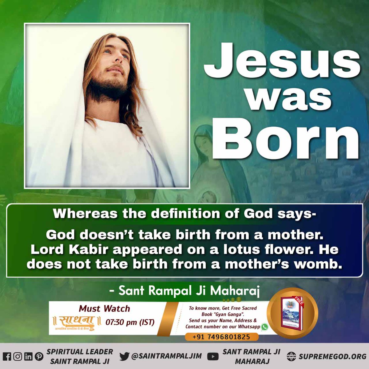 #MustKnow_RealityOfJesus #JesusFactsBySaintRampalJi पूर्ण परमात्मा कभी मां के गर्भ से जन्म नहीं लेता। लेकिन जीसस ने मरियम के गर्भ से जन्म लिया। इससे सिद्ध होता है कि जीसस परमेश्वर नहीं। बल्कि परमेश्वर के पुत्र थे। 👇🙏🙏 Must watch sadhna TV on 7:30pm h