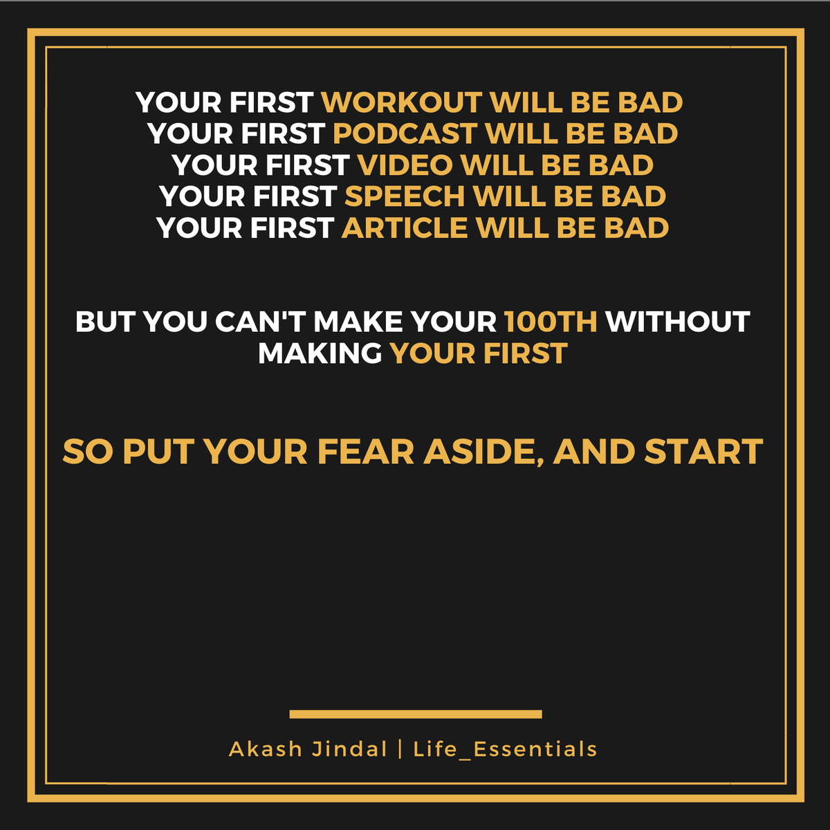 Your first is always very tough. Don’t talk yourself out of such important life steps. Take your 1st step into your hustle today. 

#entrepreneur #amazing #leadership #success #coaching #inspiration #motivation

Instagram:  instagram.com/akashjindal_10/
Website: akashjindal.com