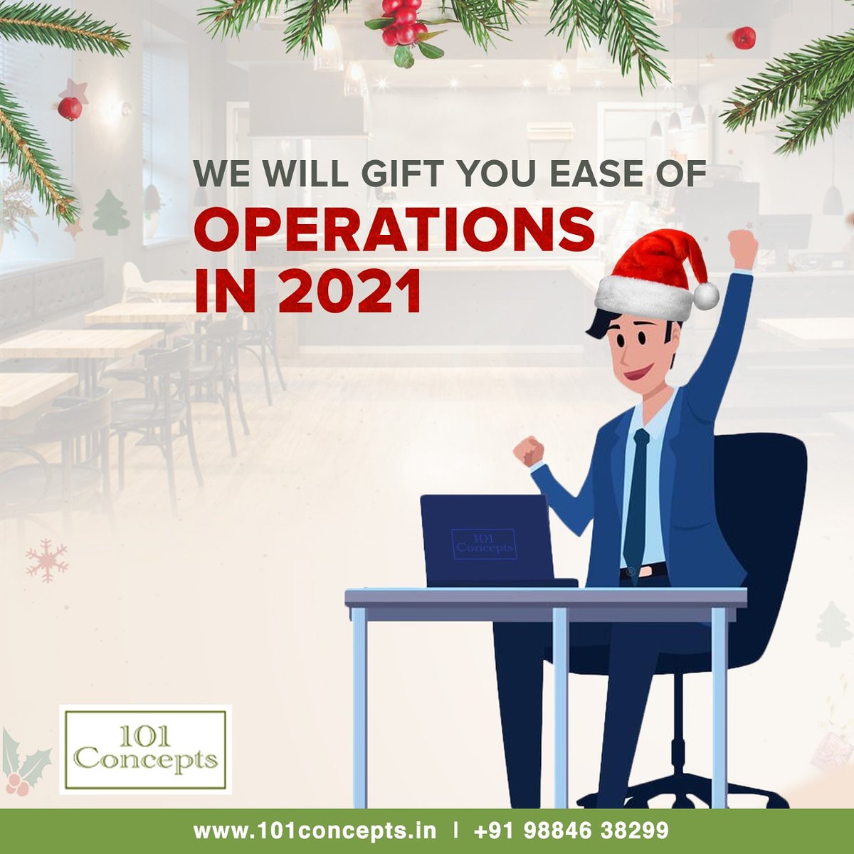 This year has been a rollercoaster & we can't wait for the new year and new beginnings. To ensure that 2021 is successful for you, we offer end-to-end consultancy services.
Consult with us, leave your worries behind and have yourself Merry Christmas.
#101Concepts  #HappyChristma