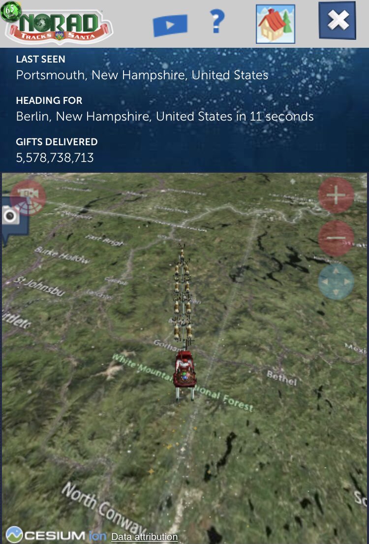 He’s here! <a href="/OfficialSanta/">Santa Claus</a> has arrived in the Granite State. <a href="/NoradSanta/">NORAD Tracks Santa</a> reports the big guy has left Portsmouth and is heading to Berlin. via @TimCalWMUR