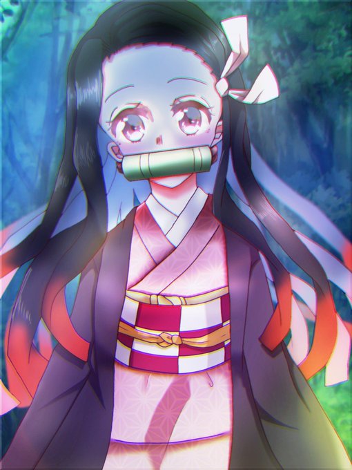 まちゃ茶さんがTwitterに投稿した竈門禰豆子(鬼滅の刃)のイラスト。