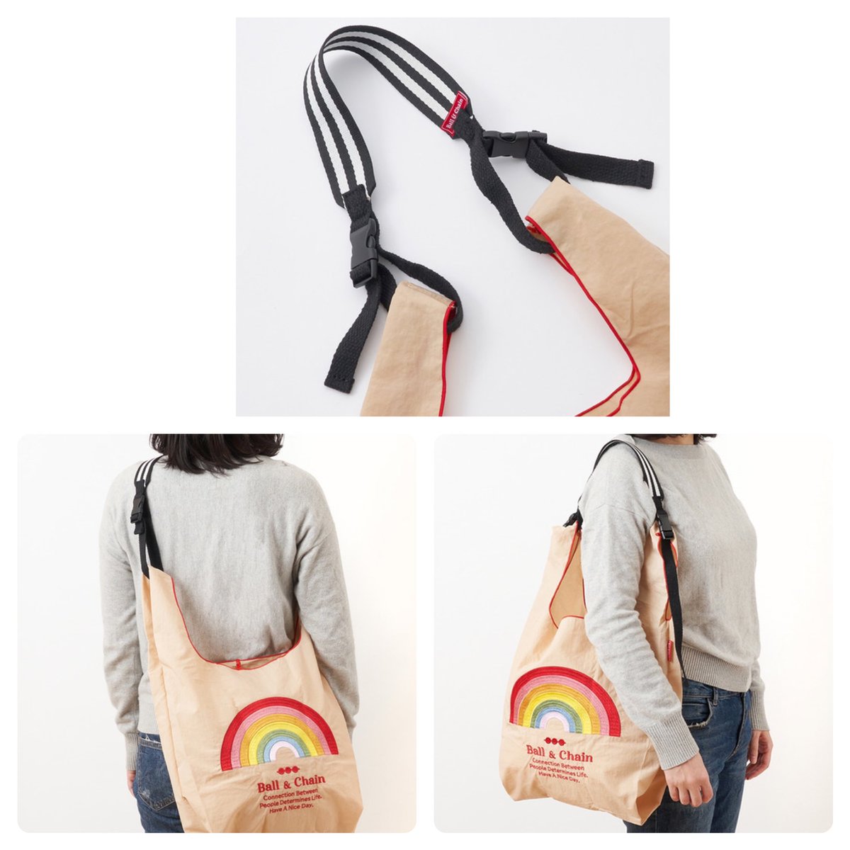 Plaza 公式 カラフルな刺繍が施された Ball Chain ボールアンドチェーン のエコバッグ 長く使い続けたくなるデザインにすることで エコフレンドリーな生活への第一歩となることを目指して作られました 別売りのストラップを使うと肩掛けや