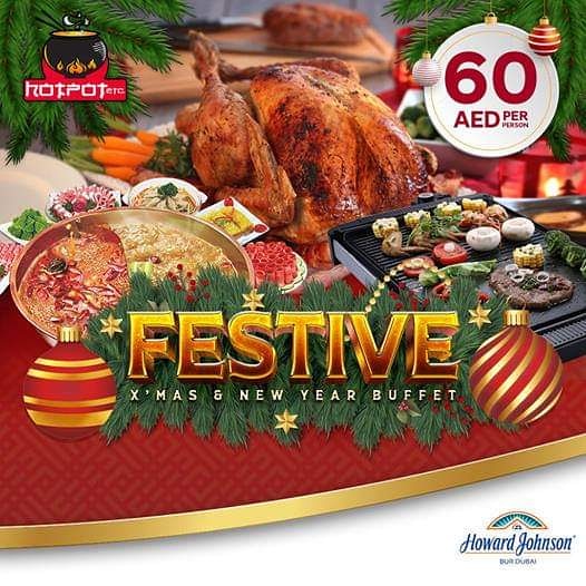 HotpotEtc's tweet photo. Treat your friends and family to an eat-all-you-can festive buffet this Christmas &amp; New Year.
Our festive special spread includes Roasted Turkey, Hot Pot, Barbecue, Drinks &amp; Desserts.
•Price: 60 AED per person
•Timings: 1 pm to 4 pm  &amp; 7 pm to 10 pm
Call: +971 54 99 66 533 https://t.co/OC9klCRS29