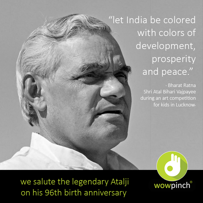 WOWpinch's tweet photo. #BharatRatna Shri #AtalBihariVajpayee was one of the most visionary leaders in #India - who kept the #nation ahead of everything else. 

#WOWpinch salutes the legendary statesman on his 96th birth anniversary. https://t.co/UMDt5gHQgS