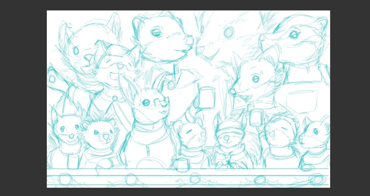 Well, this was hard! I thought I could probably make an artwork for me and my friends for Christmas. Here's a teaser:

#redwall #Christmas #christmasart #Christmas2020 #artwork #ArtistOnTwitter #digitalart #mice #squirrels #rabbits #foxes #wolves #hedgehogs #Teaser #partyscene