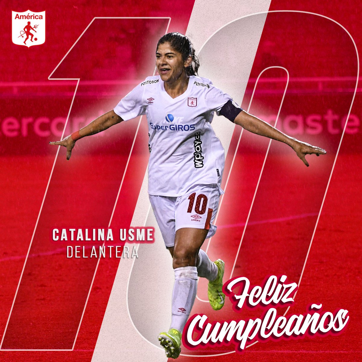 AmericaCaliFem's tweet image. #CumpleañosEscarlata 🎈 Felicitamos en su día a @catausme, delantera de nuestro equipo profesional y quien se consagró campeona en 2019 de la Liga. Le deseamos muchos títulos y éxitos en la institución. 🇦🇹