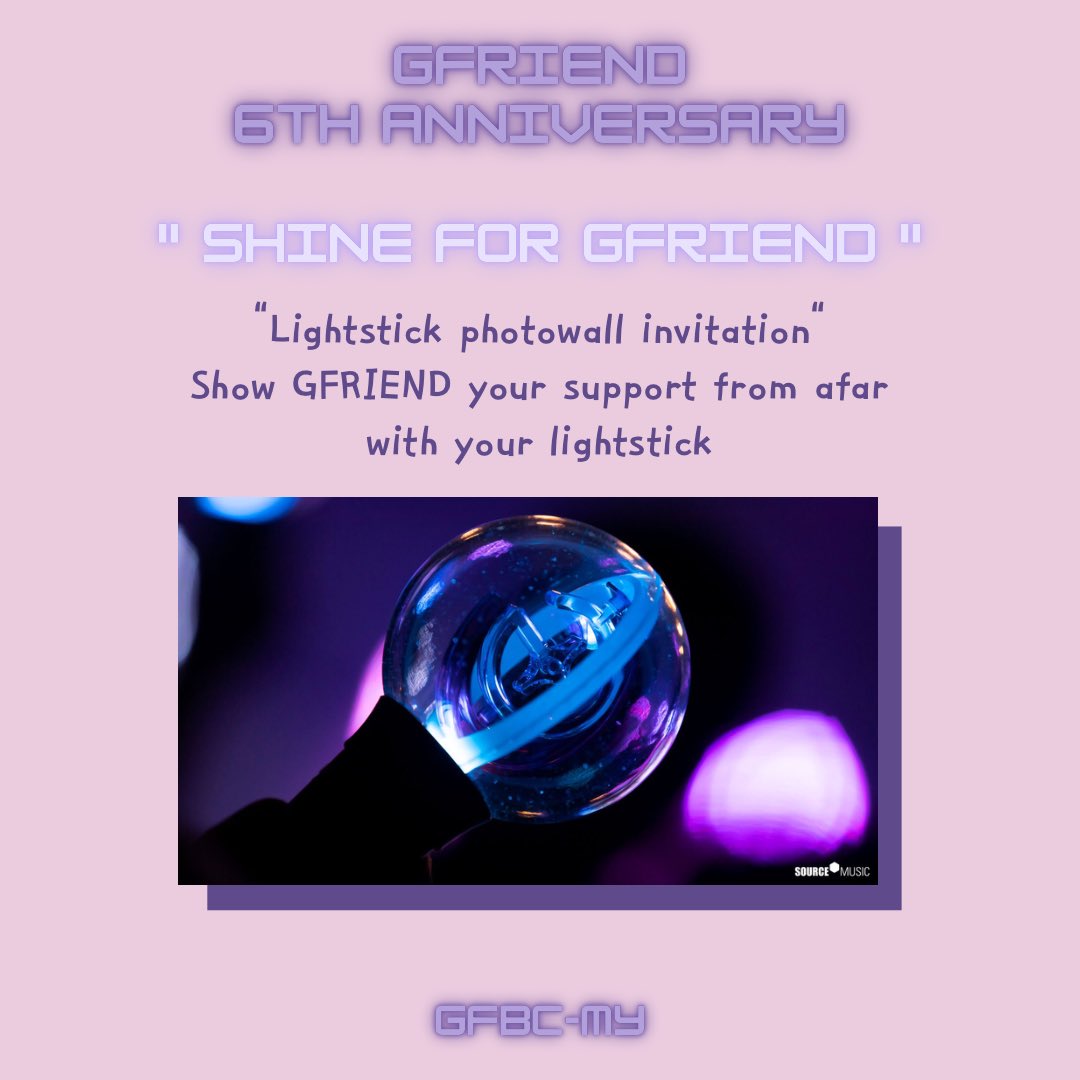 GFBCMY's tweet photo. #GFRIEND 6th Anniversary by GFBC-MY 

“Here We Are” Message Book Photo Wall invitation

Taking a photo with GFRIEND’s lightstick and upload to the form.
🔗 https://t.co/PVEZjM1g85

This project is free and open for all Malaysia Buddy 🇲🇾 

#여자친구 #GFRIEND_6th_ANNIVERSARY https://t.co/DVe5IK5agS