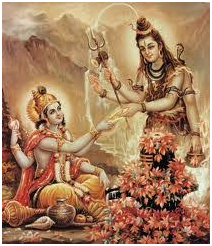 Hearing these words, Krishna began a difficult religious rite known as Pashupata Vrata. He donned clothes made out of the barks of trees, smeared ashes on his body and continuously chanted Shiva’s name. After many years had passed, Shiva and Parvati appeared before Krishna.