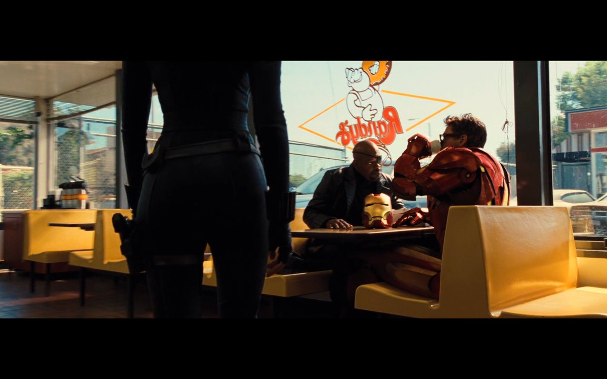 I know I'm spending a lot of time on Iron Man 2 but as I said it really sets the tone for the MCU as a whole. For example, it gives us the first (of many) butt shots of a female hero. It wouldn't make it any better, but you won't see men framed this gratuitously by the camera.
