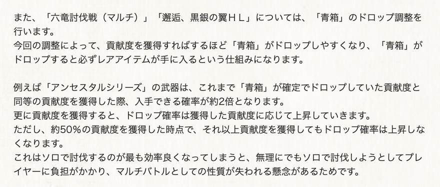 音黒くろ 治癒の錬金術師 ドロップ検証 つよばは 青箱 アプデ５日経過時点 新青箱システムで 貢献度50 で出現率が25 程度に 六竜はまた違う値 根元が0 なのか 貢献度依存性が直線なのかは要検証 青箱のヒヒイロカネ抽選率は2 程度 もし出現率が0