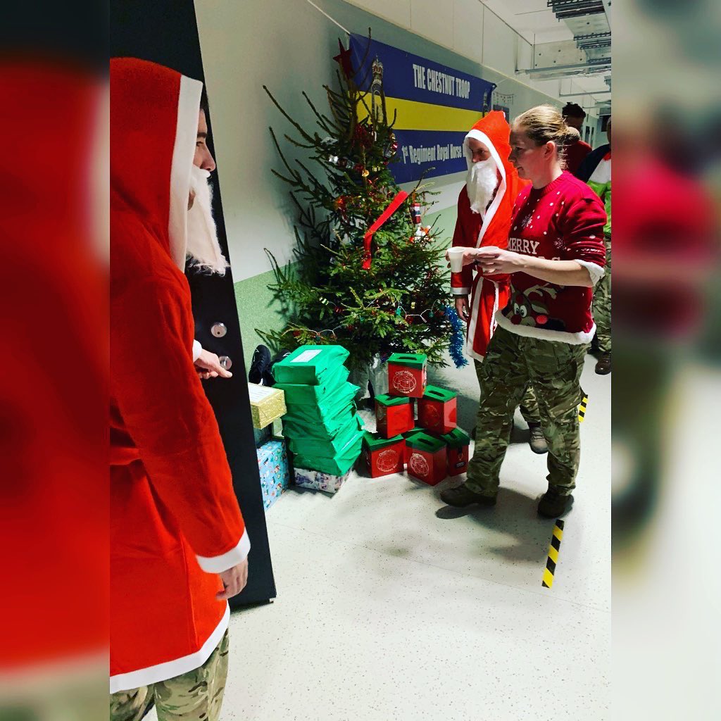 1st Regiment Royal Horse Artillery (@1stregiment_rha) on Twitter photo 🎅🦌 Merry Christmas everyone! 🎄🎁
The Officers and BSM of the Chestnut Troop waking up the members of the Bty with breakfast in bed, Gunfire and presents donated by <a href="/OpChristmasBox/">Operation Christmas Box</a>, the @Scouts and the @LeeRigbyFdn.
Thank you to everyone for your generosity 🎄🎁
#Christmas 🎅🦌 Merry Christmas everyone! 🎄🎁
The Officers and BSM of the Chestnut Troop waking up the members of the Bty with breakfast in bed, Gunfire and presents donated by <a href="/OpChristmasBox/">Operation Christmas Box</a>, the @Scouts and the @LeeRigbyFdn.
Thank you to everyone for your generosity 🎄🎁
#Christmas