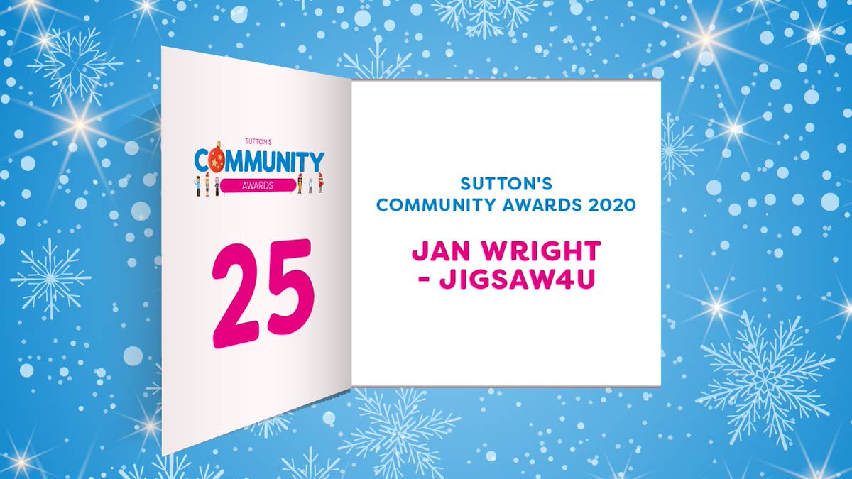 VCSutton1's tweet photo. It's day 25 and it's time to reveal the next of the finalists in the category of "Sue Robson Trustee of the Year" in the 2020 Sutton Community Awards.
Jan Wright @Jigsaw4u
#SuttonCommunityAwards2020 #SuttonStepsUp https://t.co/tEdIwyXish