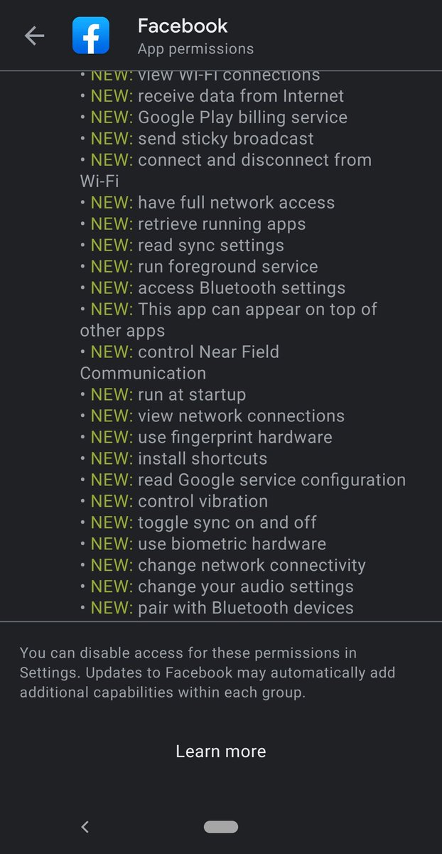doktermarket's tweet image. Dengan meminta ijin sebanyak ini, Facebook lebih pantas dianggap spyware berbungkus media sosial. Aplikasi medsos lainnya tidak ada yg meminta ijin sebanyak ini.