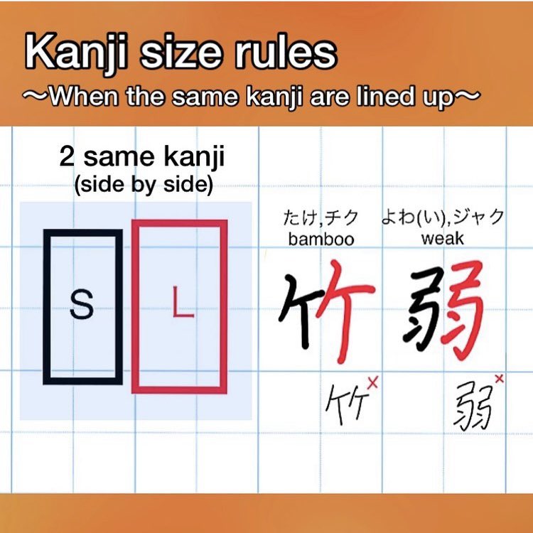 Let me introduce a kanji size rules when the same kanji are lined up.