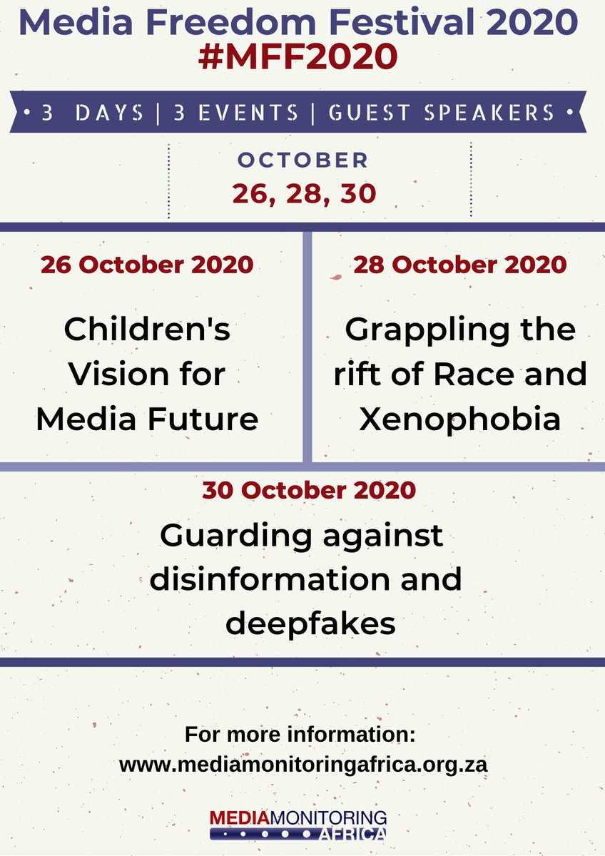 MediaMattersZA's tweet image. #MFF2020 was an action-packed series of events that serve as an opportunity for us to ponder, probe and interrogate some of the key media-related issues of the moment. It is hosted at the end of October every year to honour Black Wednesday.

READ HERE: bit.ly/3gKCd3W